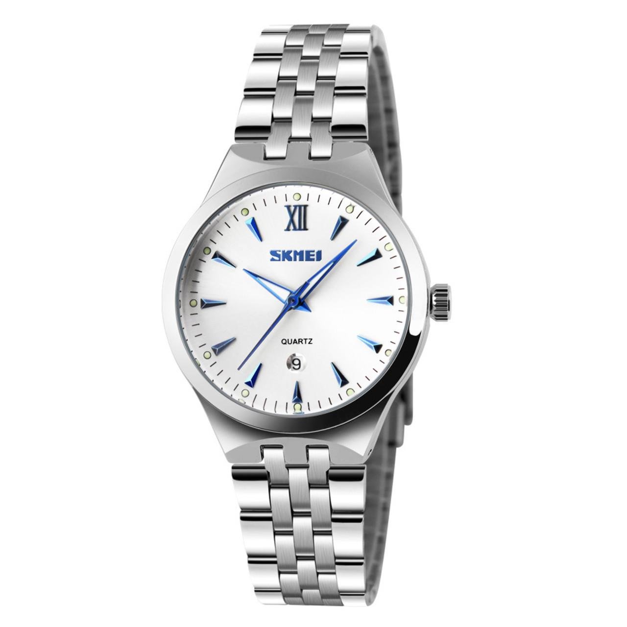 Годинник жіночий металевий Skmei з датою Сріблястий/Білий (z064-2)
