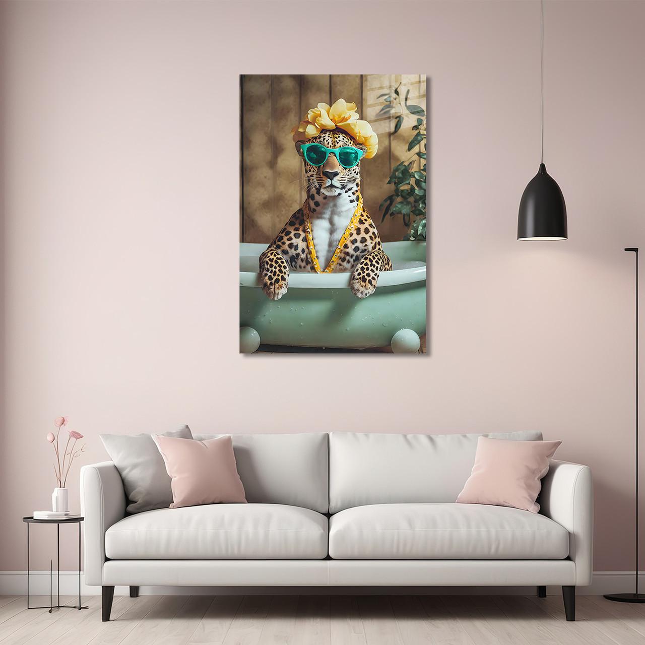 Картина на стекле NovellaPrint Леопард в ванне 60х90 см (451.3)