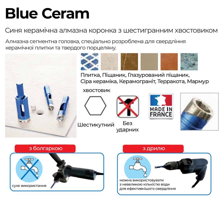 Свердло алмазне DIAGER Blue Ceram Ø25x70 мм робоча довжина 40 мм по кераміці/кахелю (SD24500000426D2500) - фото 2 Свердло алмазне DIAGER Blue Ceram Ø25x70 мм робоча довжина 40 мм по кераміці/кахелю (SD24500000426D2500) - фото 2