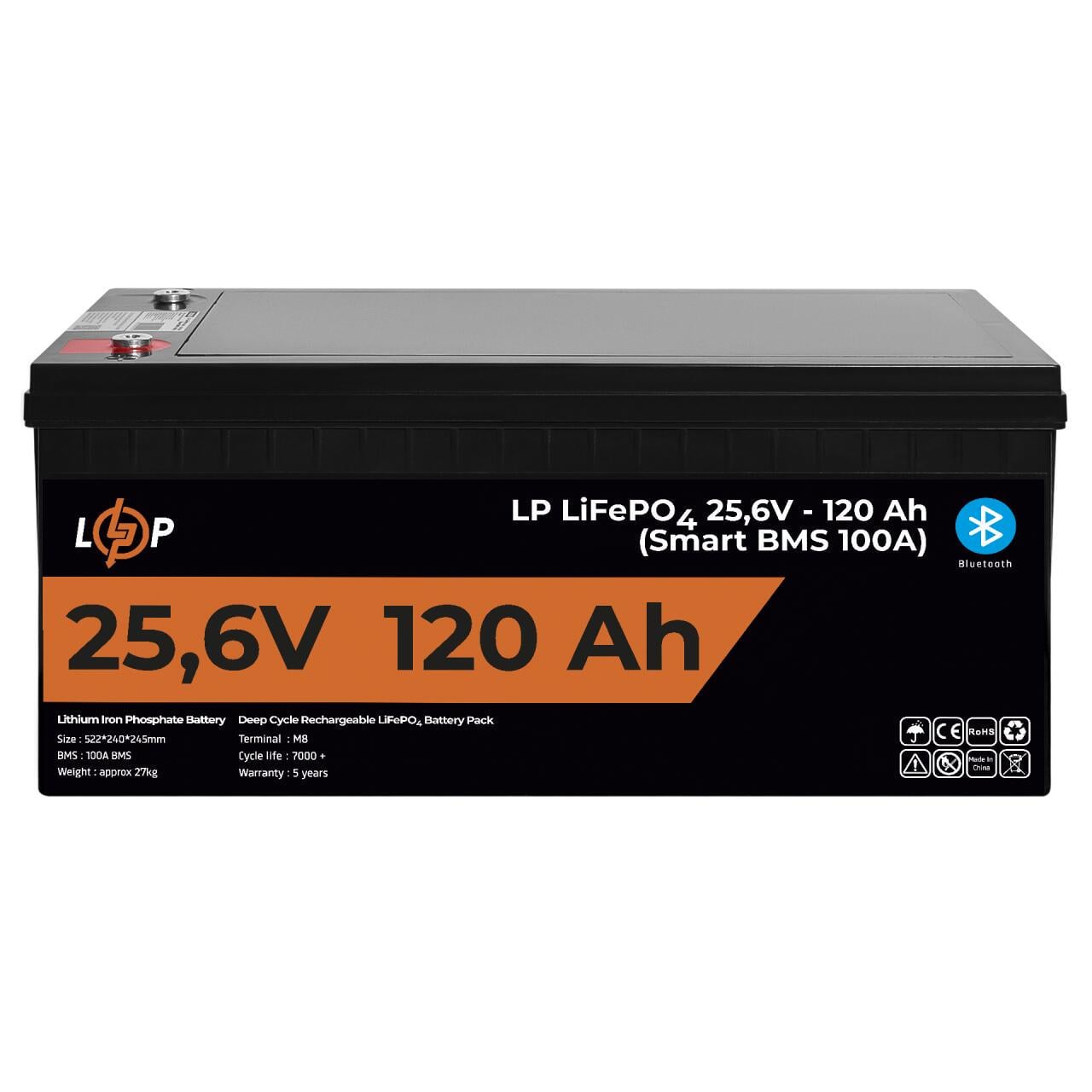 Аккумулятор LP LiFePO4 25,6V-120 Ah 3072Wh Smart BMS 100А с BT пластик для ИБП