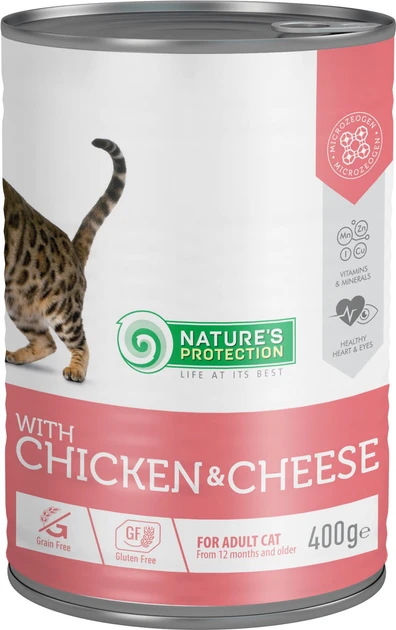 Влажный корм для взрослых кошек Nature’s Protection с курицей и сыром 400 г (KIK45608)