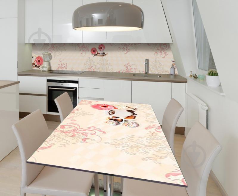 Наклейка 3Д виниловая на стол Zatarga «Герберы и кофе» 600х1200 мм для домов, квартир, столов, кофейн, кафе