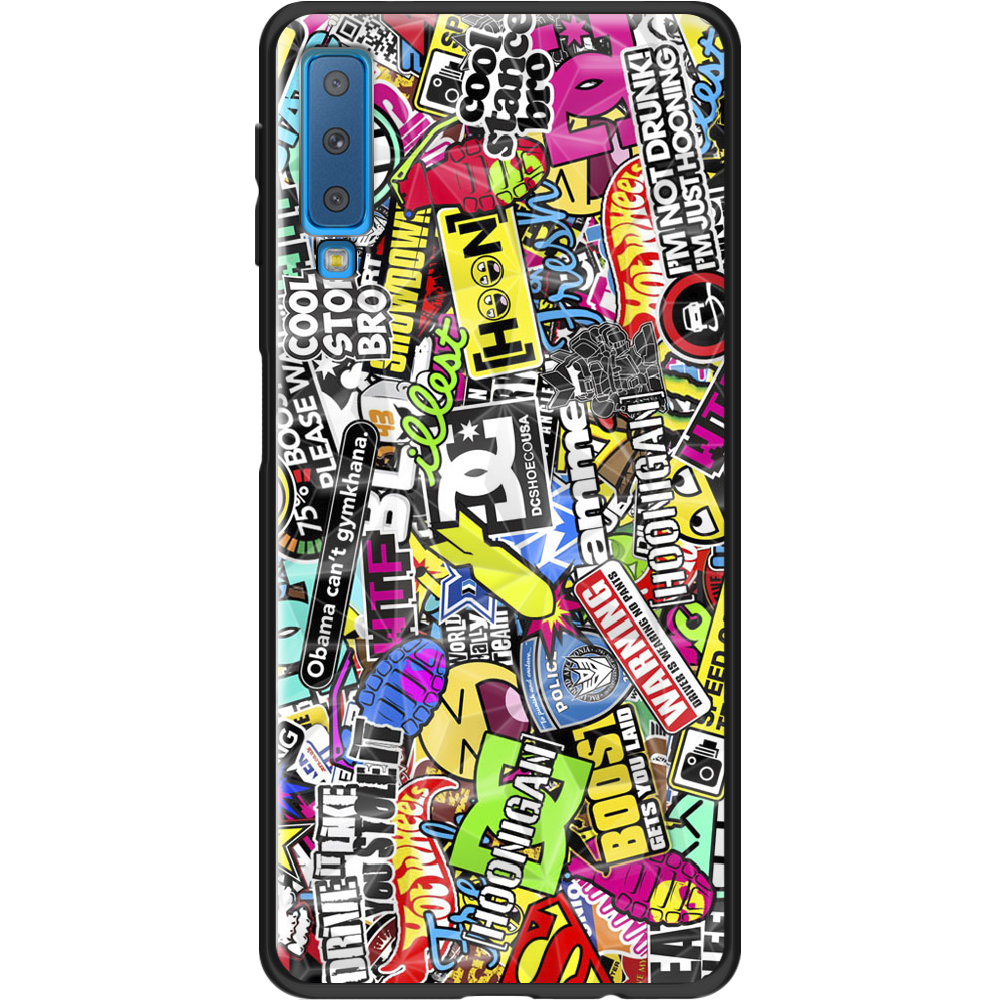 Чохол Boxface Samsung A750 Galaxy A7 2018 Multicolored Inscriptions Чорний силікон із призмою(35481-up880-37864)
