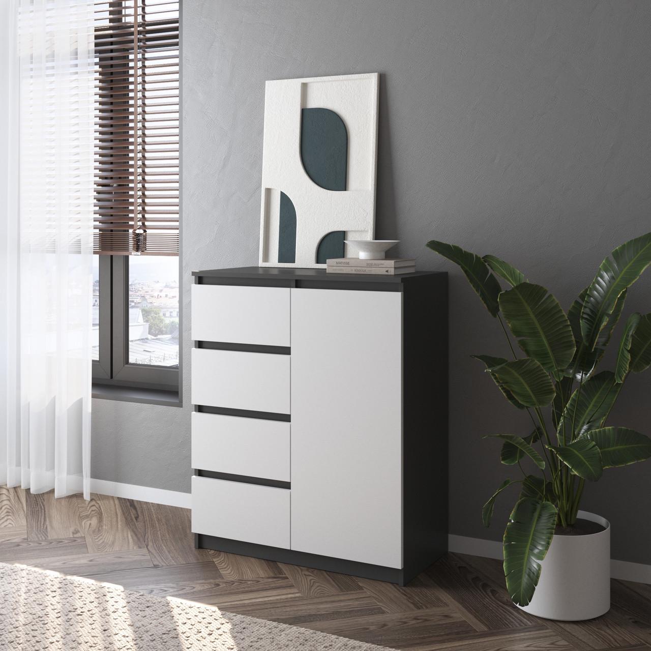 Комод VAYS 4 ящика с полками 80,2х40х98 см Антрацит/Белый (30627710)