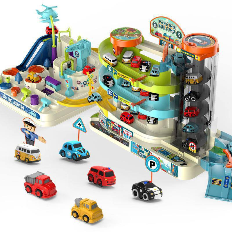 Гараж дитячий музичний подвійний для машинок з автоматичним підйомником 3 поверхи 6 машинок (Т 103-88 А)