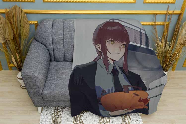 Плед Makima and Pochita Anime Chainsaw Man плюш однослойный 150х210 см (113065-1)