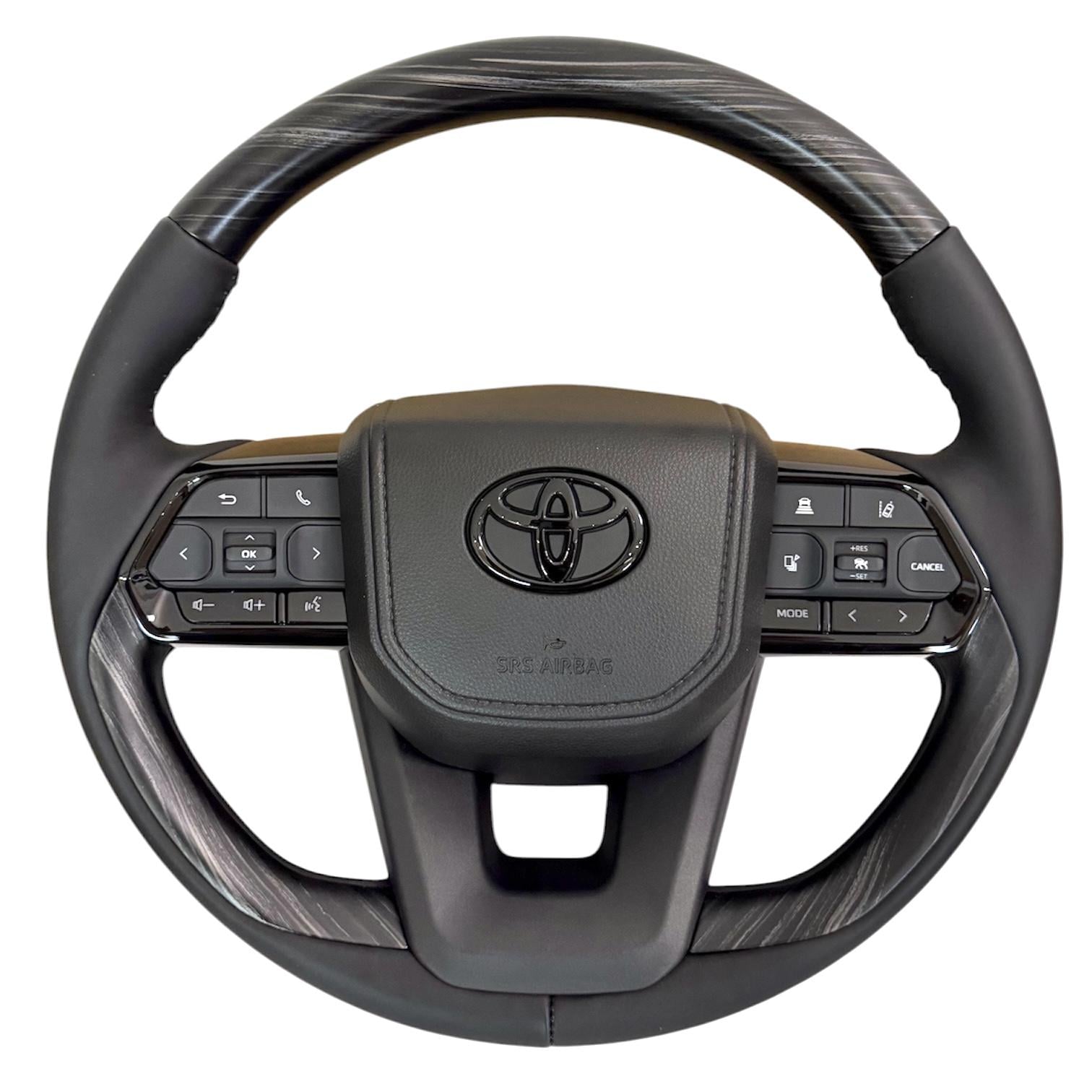 Руль для Toyota Land Cruiser 200/Prado 150 в стиле LC300 с подогревом черный логотип в сборе Серое дерево (34119833)