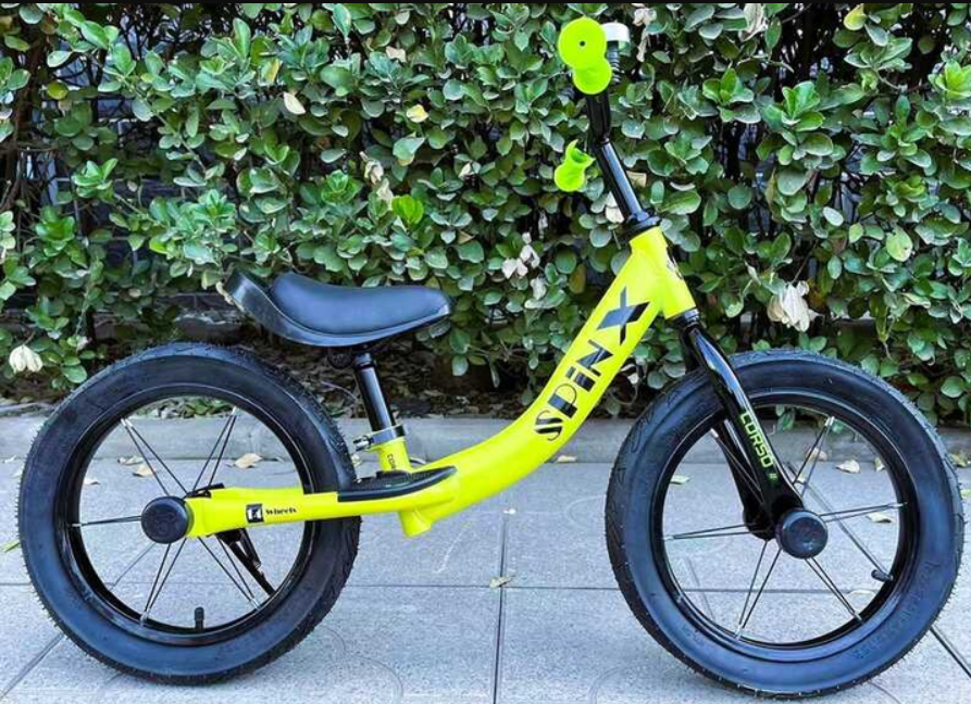 Беговел Corso Spin-X стальная рама надувные колеса 14" подножка/подставка для ног/колокольчик Желтый (PX-605-82)
