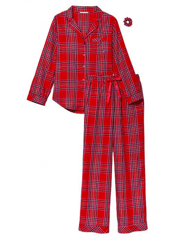 Піжама жіноча Victoria's Secret Flannel Long Pajama Set фланелева в клітинку L Червоний (15350977) - фото 3