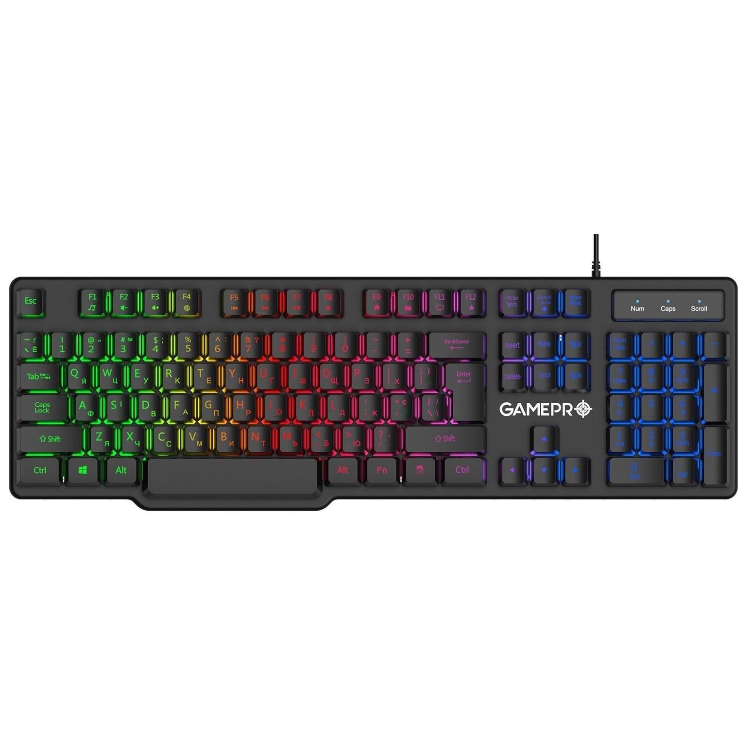Клавиатура мембранная игровая GamePro GK380 RGB 104 клавиши 1,5 м USB Black (34618505)