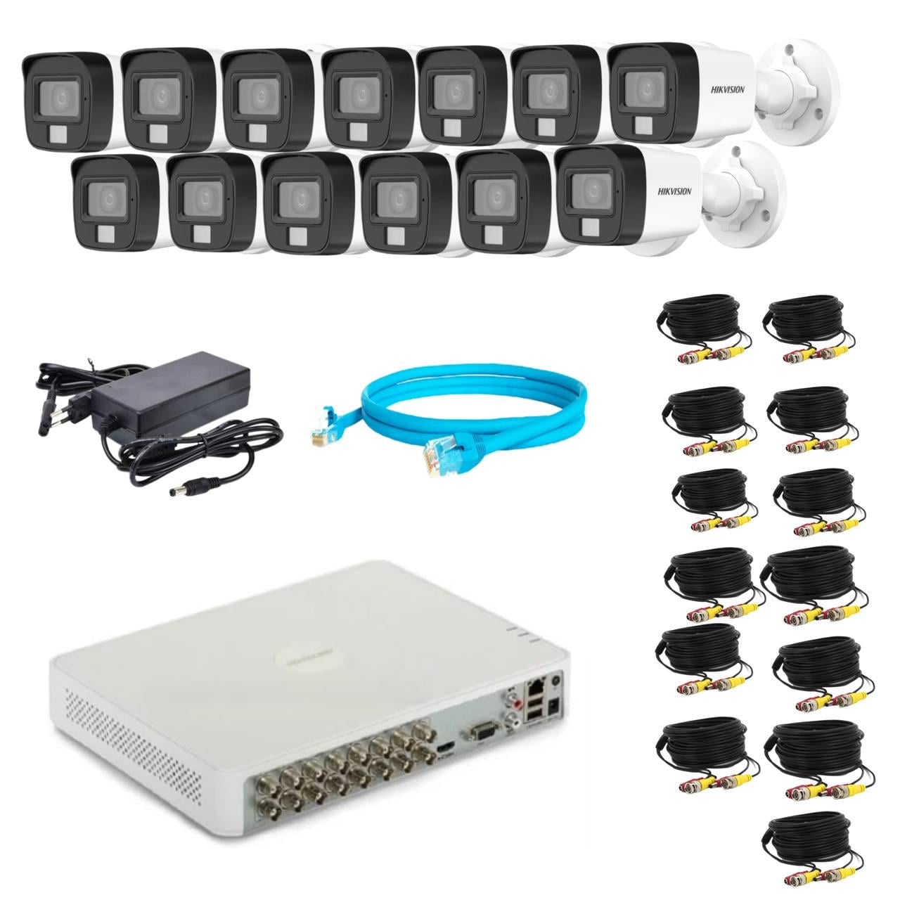 Комплект відеонагляду Hikvision 2Mp-THD-Hybrid-Acusense-DS-2CE16D0T-LFS на 13 камер (24172331)