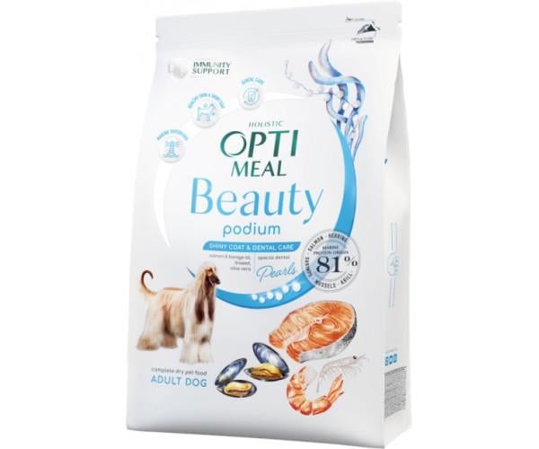 Корм сухий Optimeal Dog Beauty Podium Shiny Coat&Dental Care для собак на основі морепродуктів 4 кг