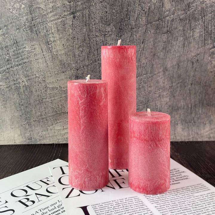 Набор цилиндрических свеч из пальмового воска Вишневое наслаждение 3 шт. 10/15/20 см