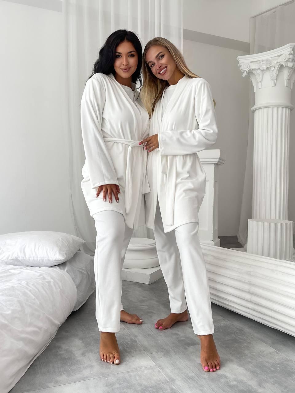 Піжама жіноча велюрова 1545а трійка р. 42/44 Білий (20866484) - фото 10