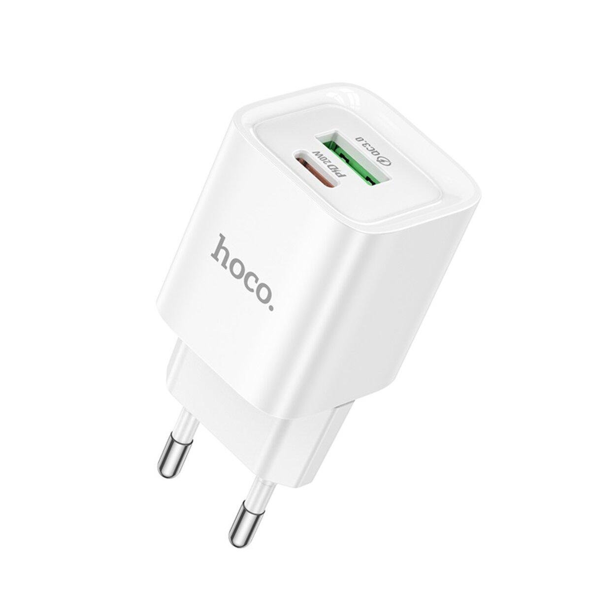 Зарядний пристрій Hoco C147A Charm PD20W+QC3.0 Charger EU 1xUSB 1xType-C White (6942007630276)