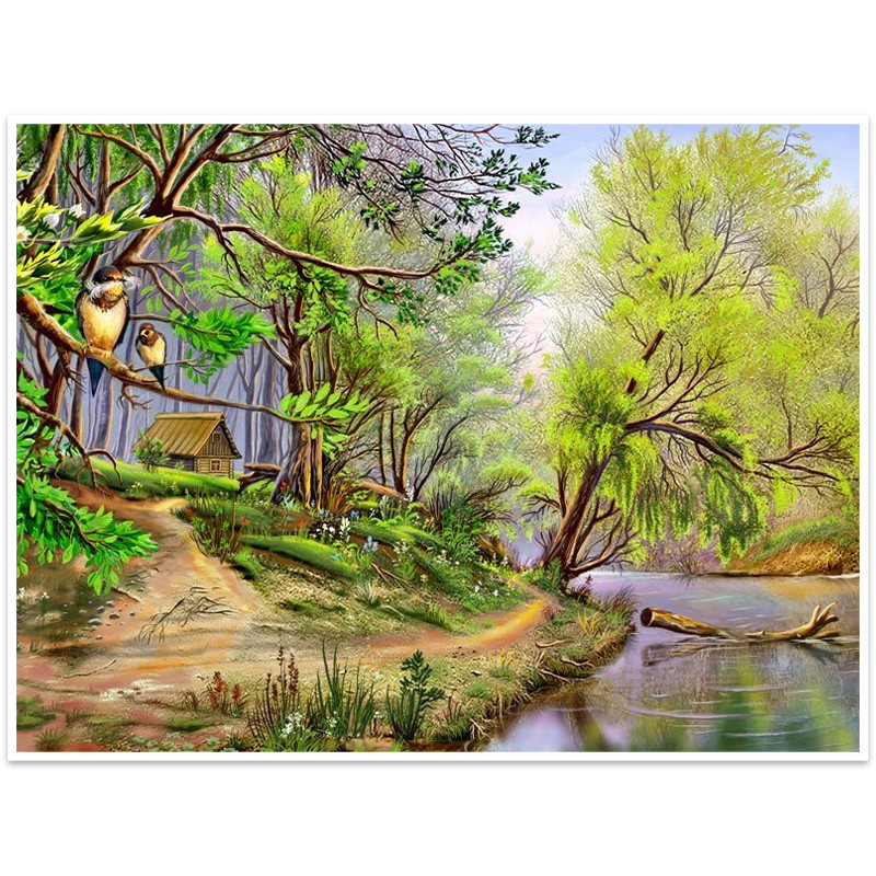 Мозаїка алмазна Lesko DIY K801 Лісовий берег 40x30 см