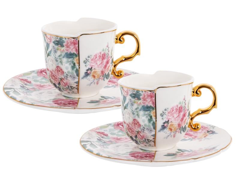 Набор кофейных чашек фарфоровых с блюдцем Lefard Розы 100 мл Белый (925-054) Набор кофейных чашек фарфоровых с блюдцем Lefard Розы 100 мл Белый (925-054)