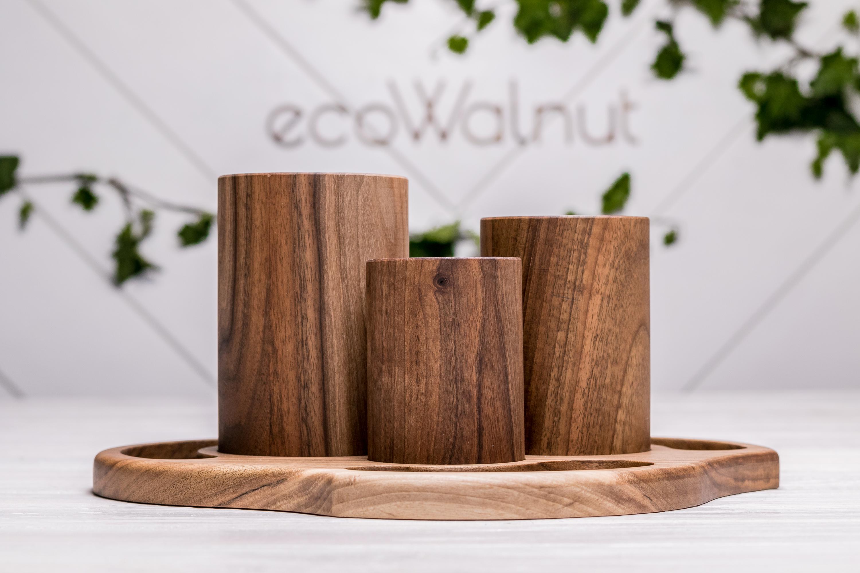 Органайзер з гравіюванням EcoWalnut Вулкан настільний з деревини горіха для канцелярії (LO-2.1) - фото 8