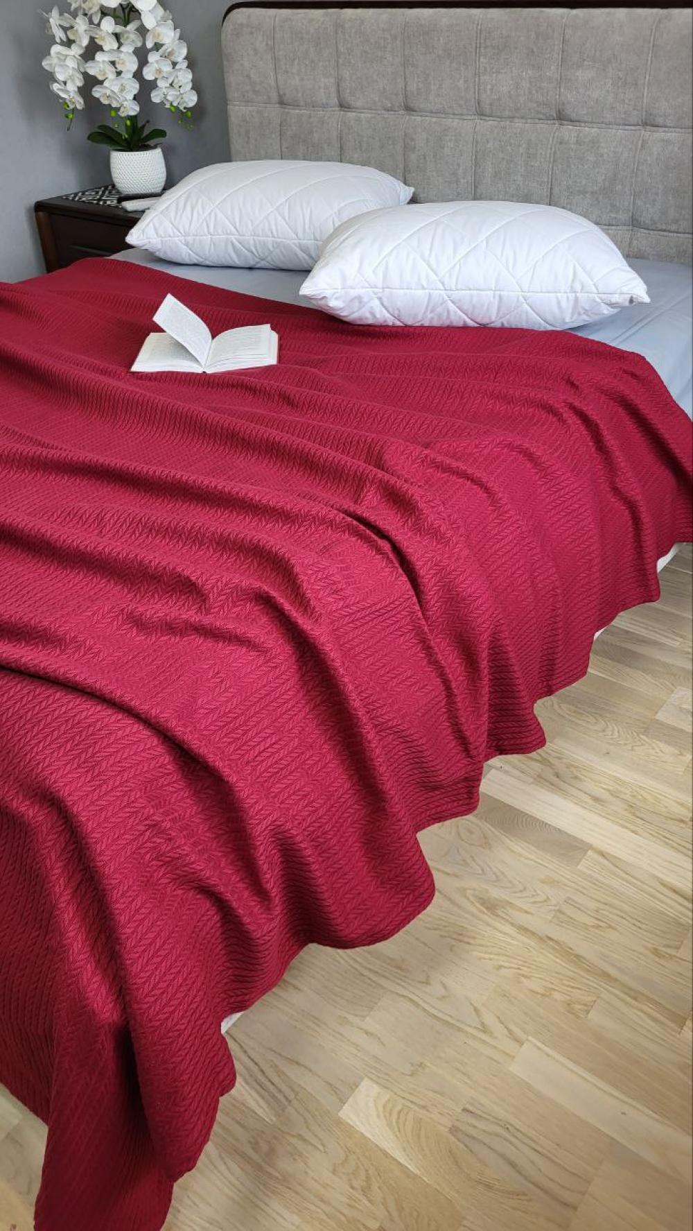 Покрывало Пике Косичка 140x220 см Вишневый джем (11222) - фото 7