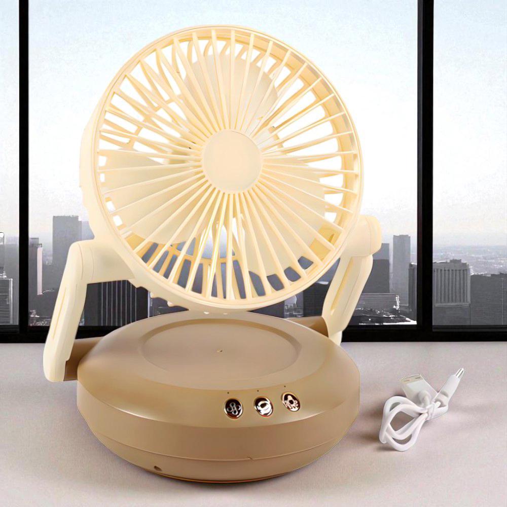 Настольный вентилятор на аккумуляторе USB Type-C 1200 мАч 3 скорости LED подсветка Кремовый (27418683)