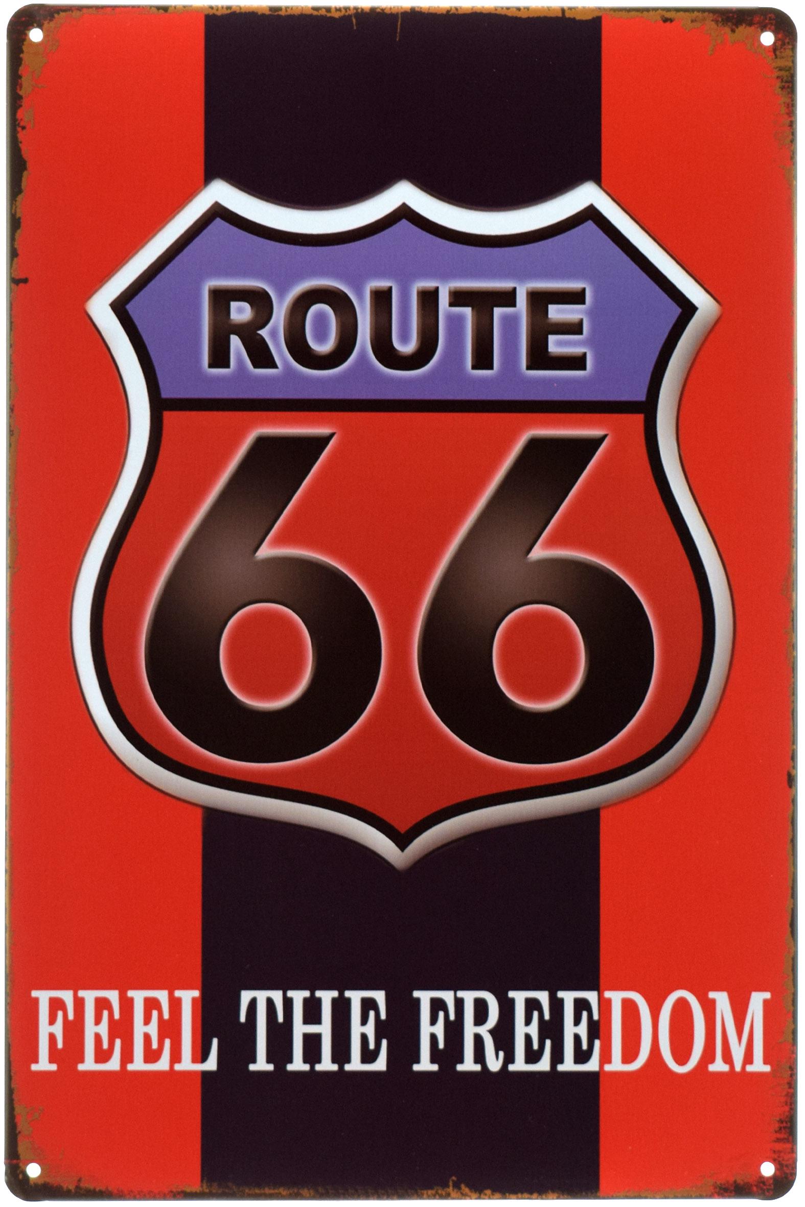 Табличка металлическая Почувствуй Свободу/Feel The Freedom Route 66 20x30 см
