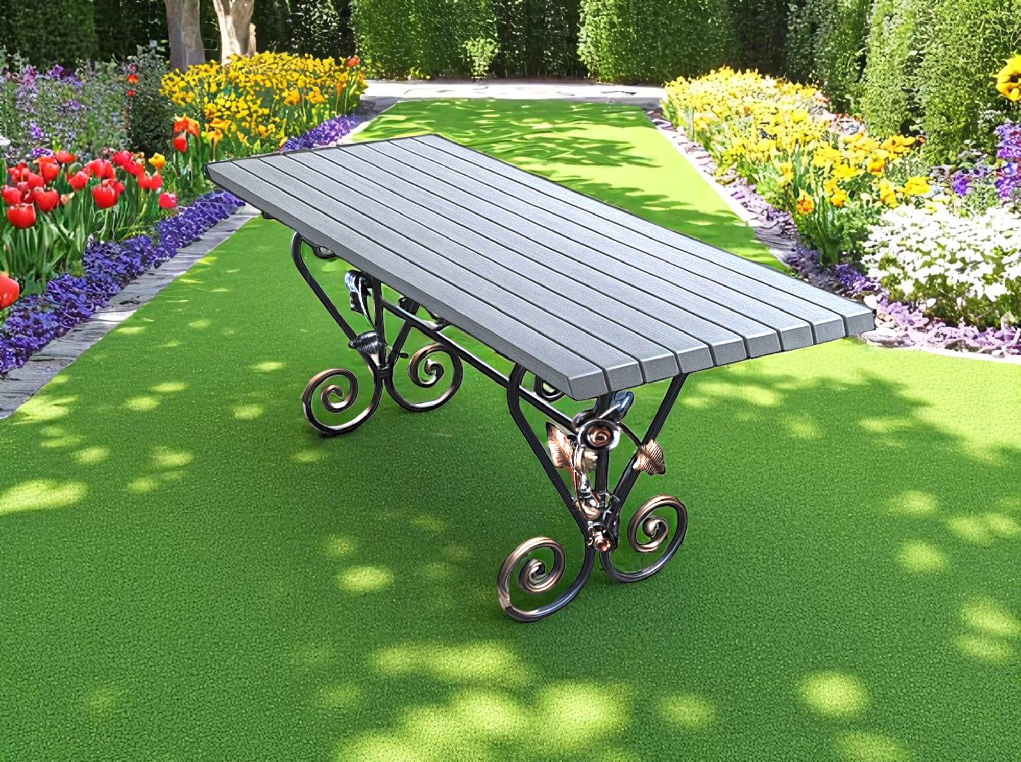 Стіл кований садовий Камелія для дачі/тераси/альтанки 2200х700х800 мм Антрацит - фото 2