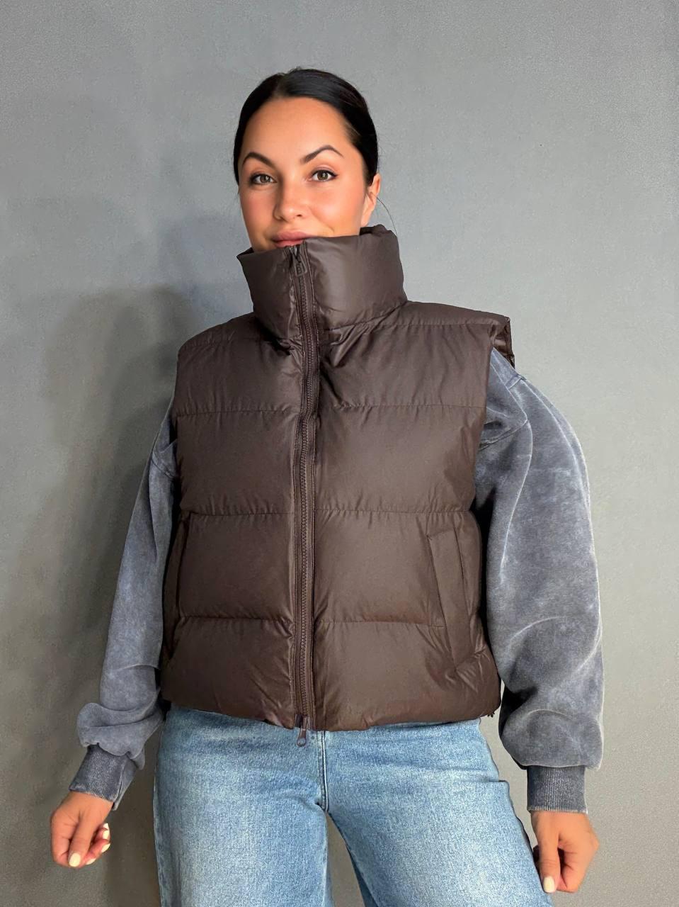 Жилетка жіноча A-N 10013 дута без капюшона р. 42 Коричневий - фото 6