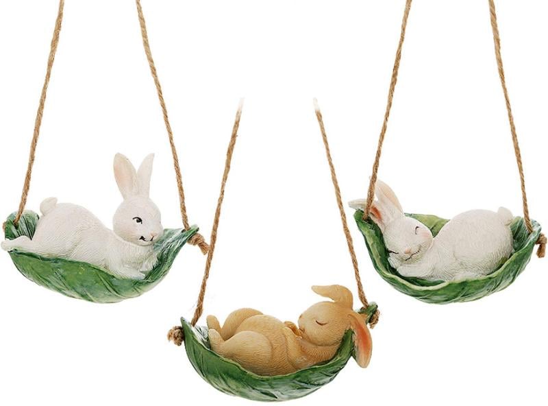 Фигурки декоративные Кролики в капустных листьях 6 шт. 9 см