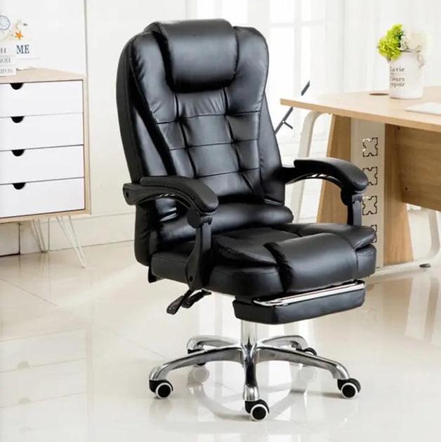 Офісне крісло BOSS 23286 з підніжкою та екошкірою чорне до 130 кг
