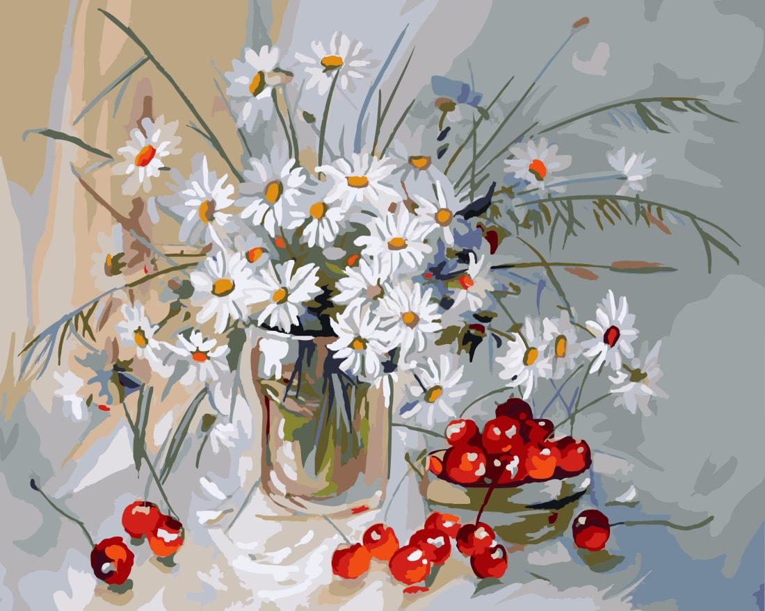 Картина за номерами Brushme GX7840 Ромашки та вишня 40x50 см (1310349315)