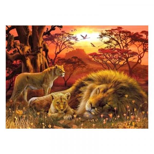 Алмазна мозаїка TK Group Левова сім'я в савані 40х30 см з рамкою в коробці (GB77175-mt)
