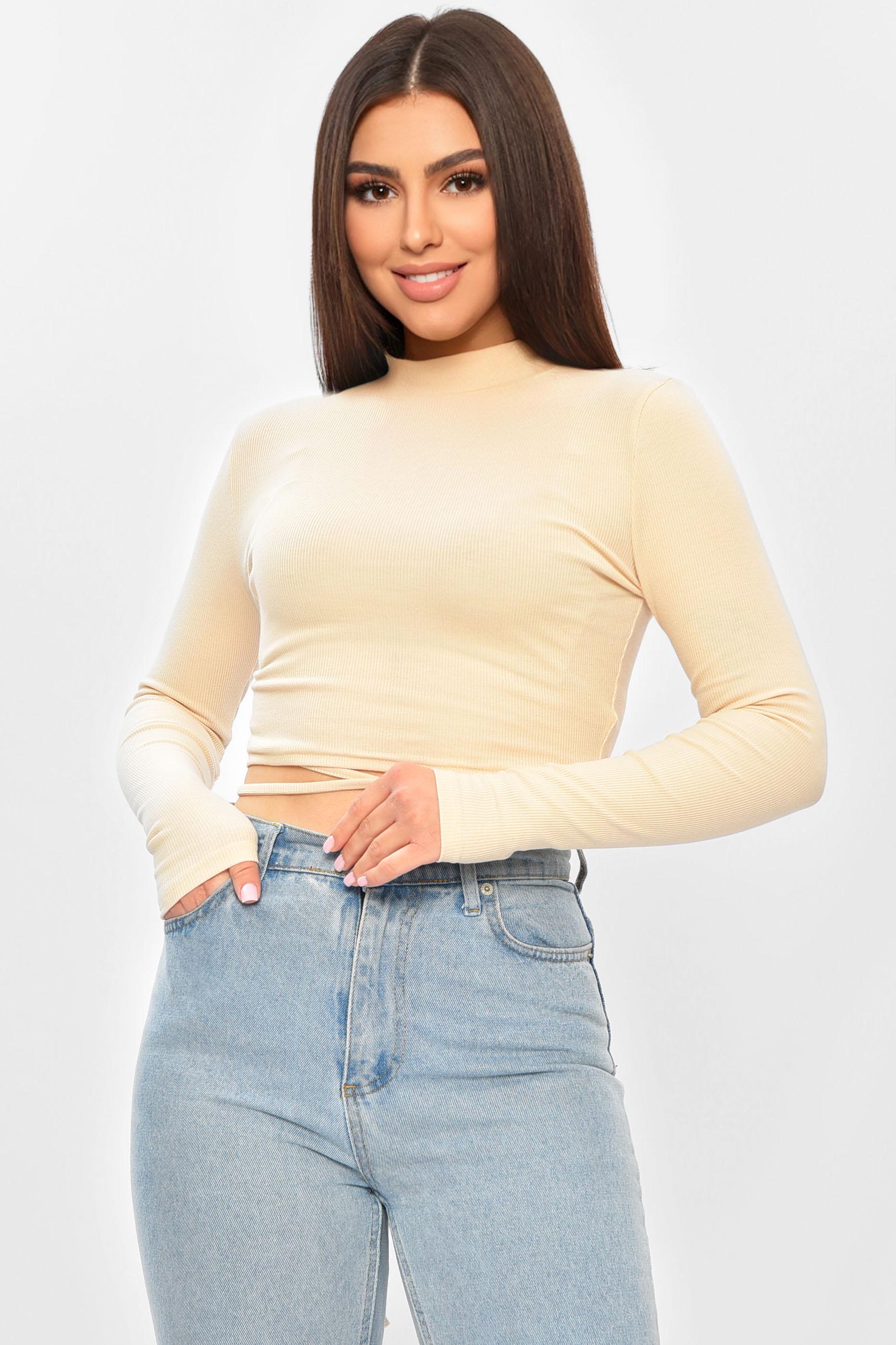 Кофта жіноча 201988 однотонна в рубчик S-M Бежевий (201988_!315342_42-44) - фото 1