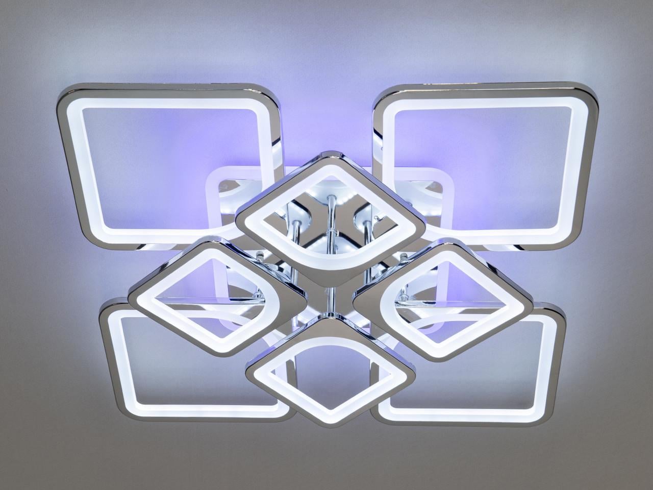 Люстра LED для зала с подсветкой H8060-4+4HR-LS 155W на 22 м2 Хром (2533028516)