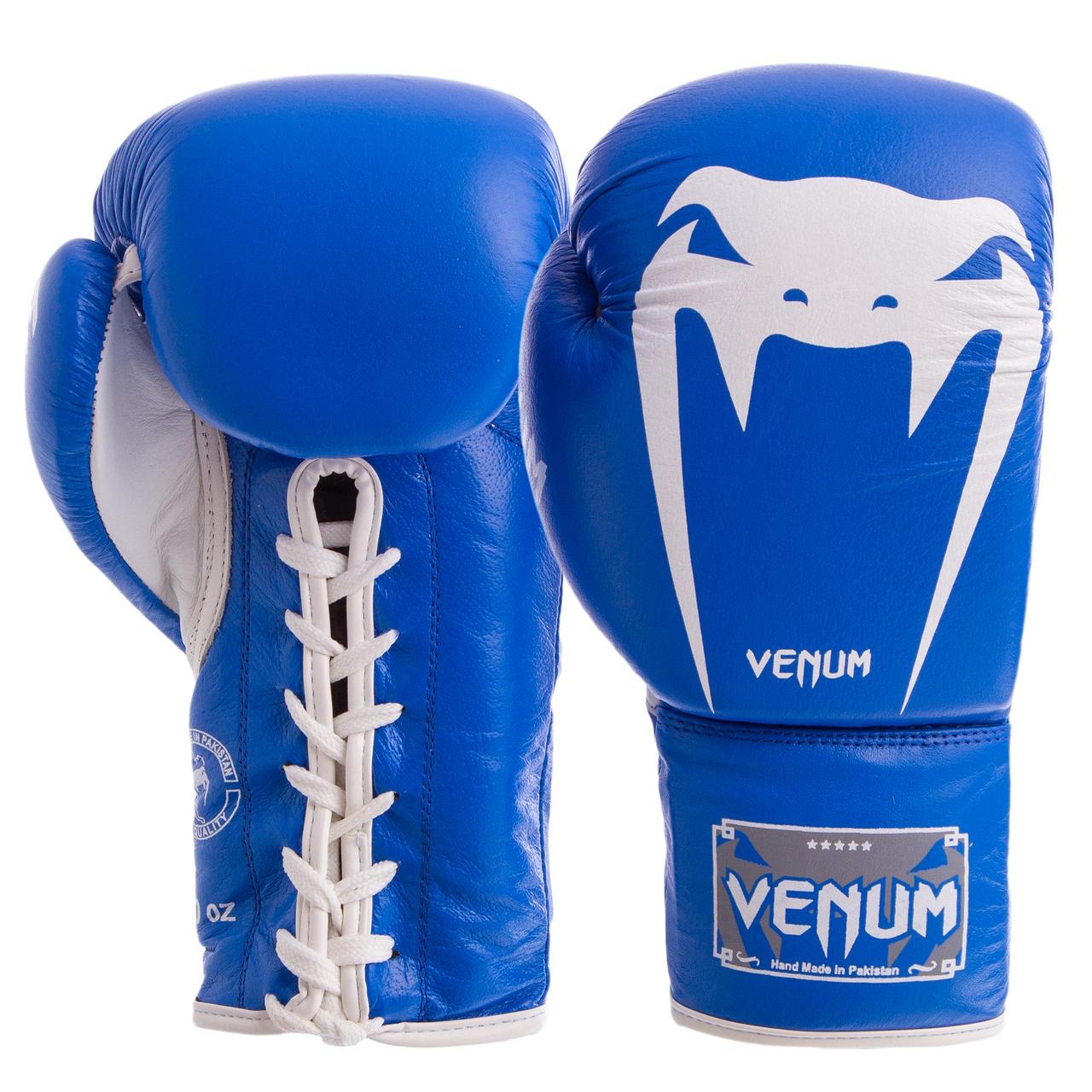 Боксерские перчатки Venum GIANT кожаные 14 oz Синий (VL-5786) - фото 1