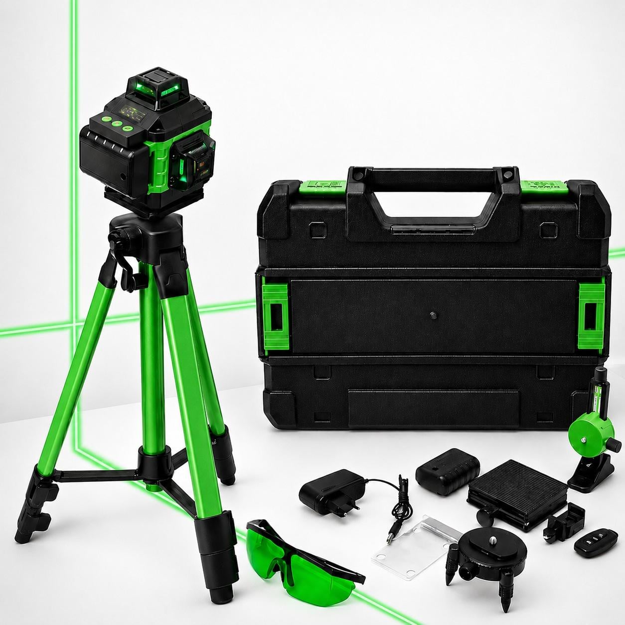 Нивелир Laser Level 4D 2 аккумулятора 16 линий Зеленый луч со штативом в кейсе Зеленый (376365) Нивелир Laser Level 4D 2 аккумулятора 16 линий Зеленый луч со штативом в кейсе Зеленый (376365)