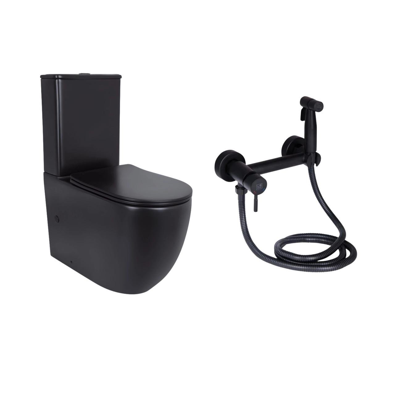 Комплект 2 в 1 напольный унитаз Qtap Robin Matt Black QT13226083AMB/набор гигиенического душа Lidz Aria Black LDARI110BLA43394 (2830792659)