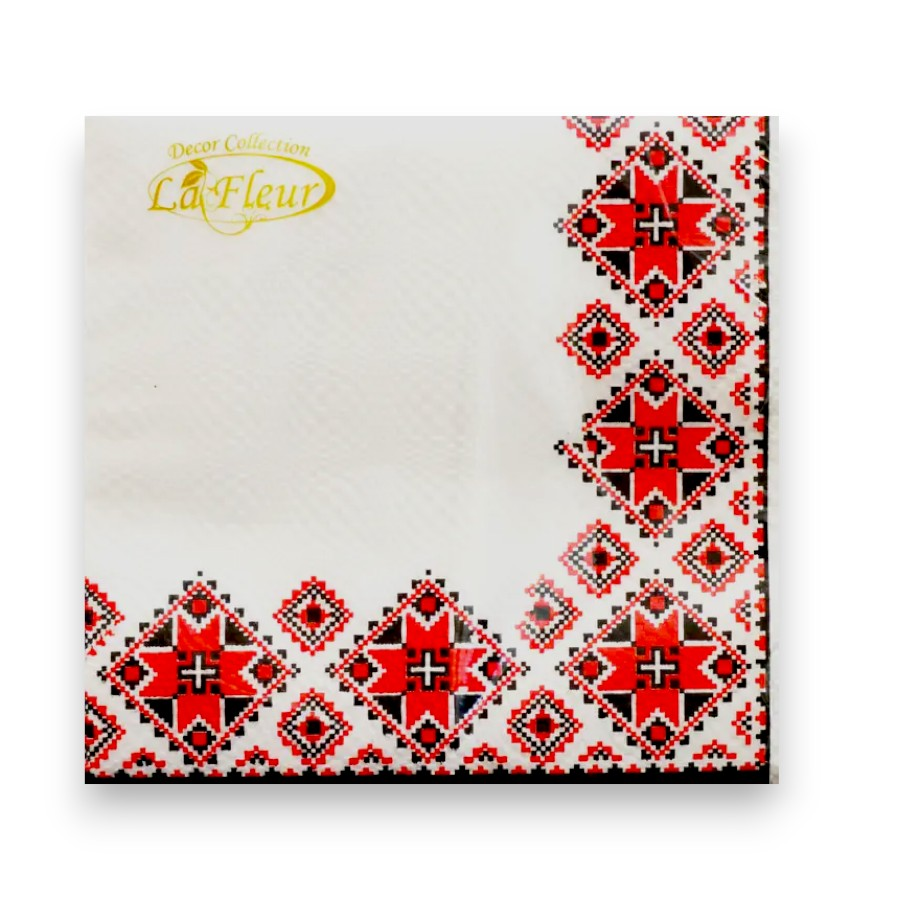 Салфетка La Fleur Вышивка красная 33х33 см 2 слоя 16 шт. (17432)