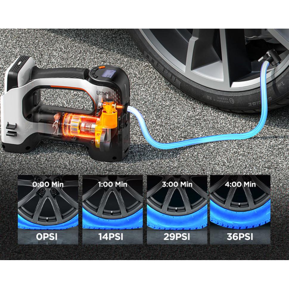 Компрессор автомобильный аккумуляторный Litheli 10,3 бар 25 л/мин 22000 об/мин LCD дисплей 20000 mAh White (U20IF00-0U110) - фото 7 Компрессор автомобильный аккумуляторный Litheli 10,3 бар 25 л/мин 22000 об/мин LCD дисплей 20000 mAh White (U20IF00-0U110) - фото 7