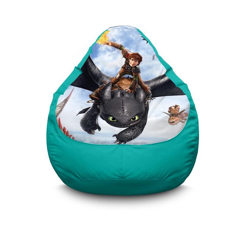 Кресло мешок Dragon Hiccup and sword Оксфорд XXL 90х125 см Бирюзовый