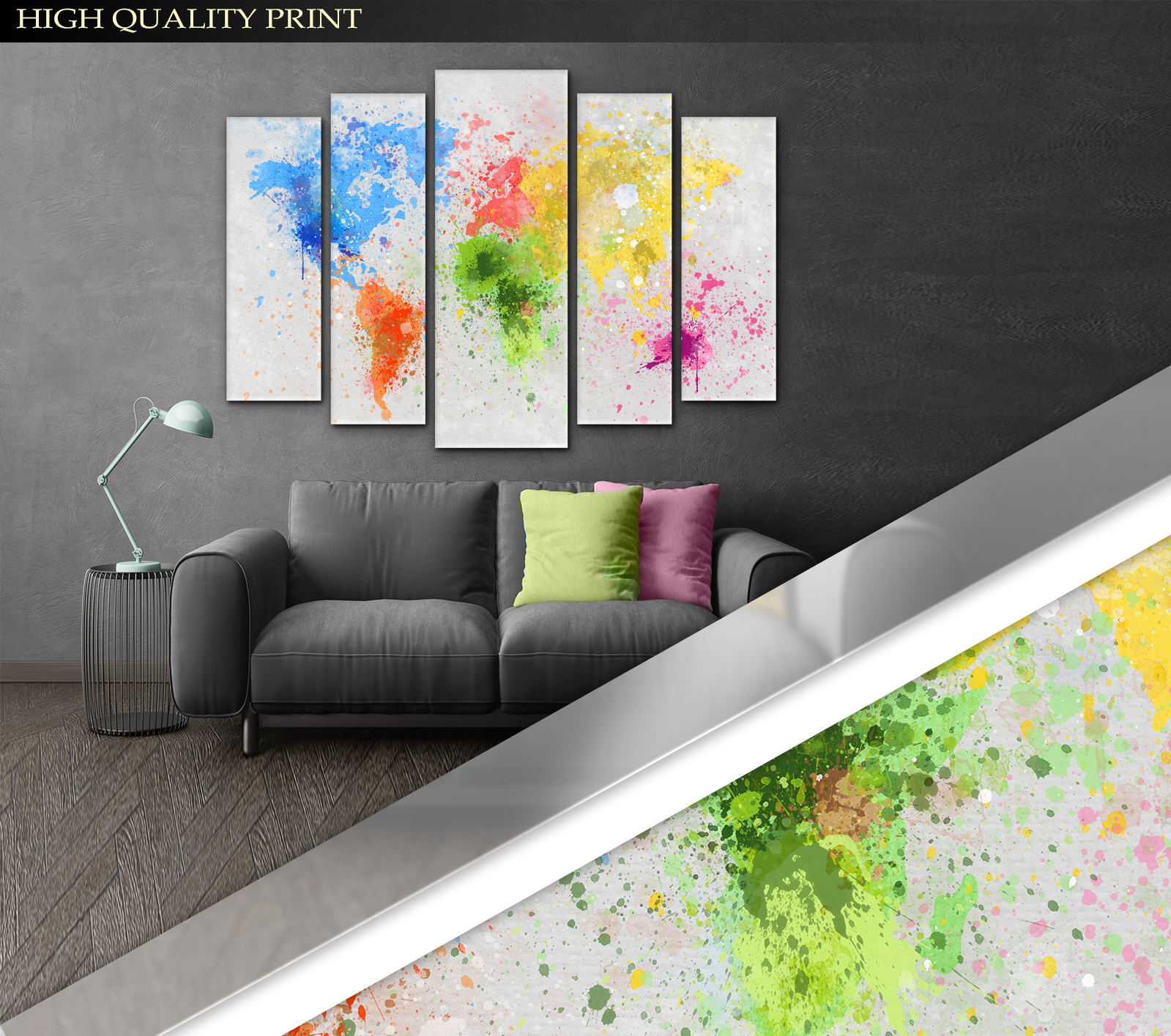 Картина модульная Карта мира Абстракция 99х140 см (Art-279_5) - фото 3