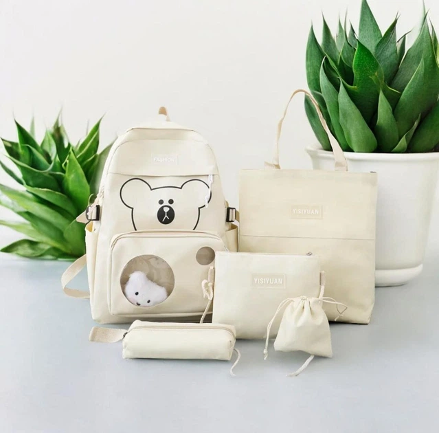 Рюкзак школьный для девочки Bear 2 5в1 молочный