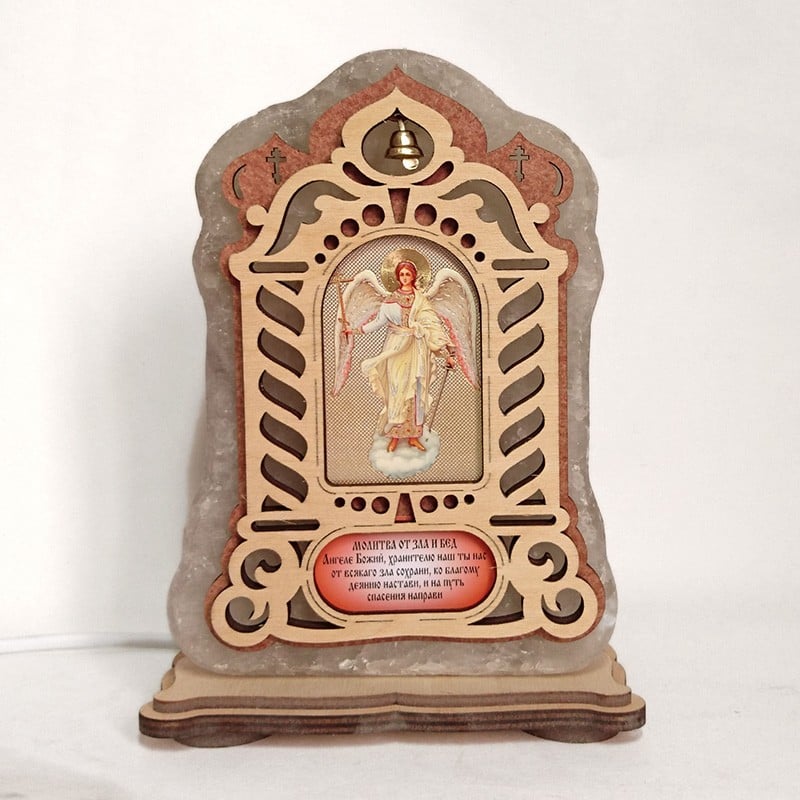 Соляная лампа Икона большая Ангел Хранитель красное подсвечивание (20006)