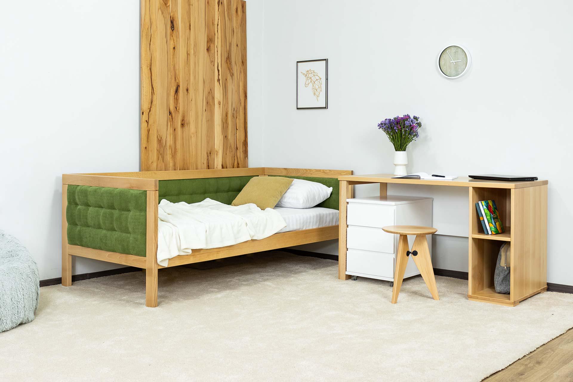 Кровать односпальная Дримка Дори LUXE с мягкими вставками из массива дерева/ткань 90х200 см Бук/Зеленый (49936)