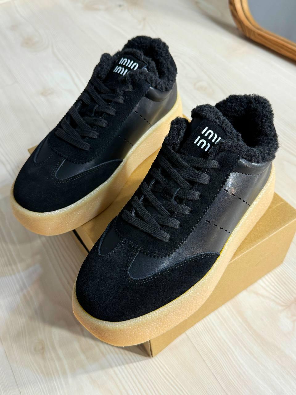 Кеды женские Hengji 632-1 утепленные кожаные с замшей на меху р. 36 Черный (5374)