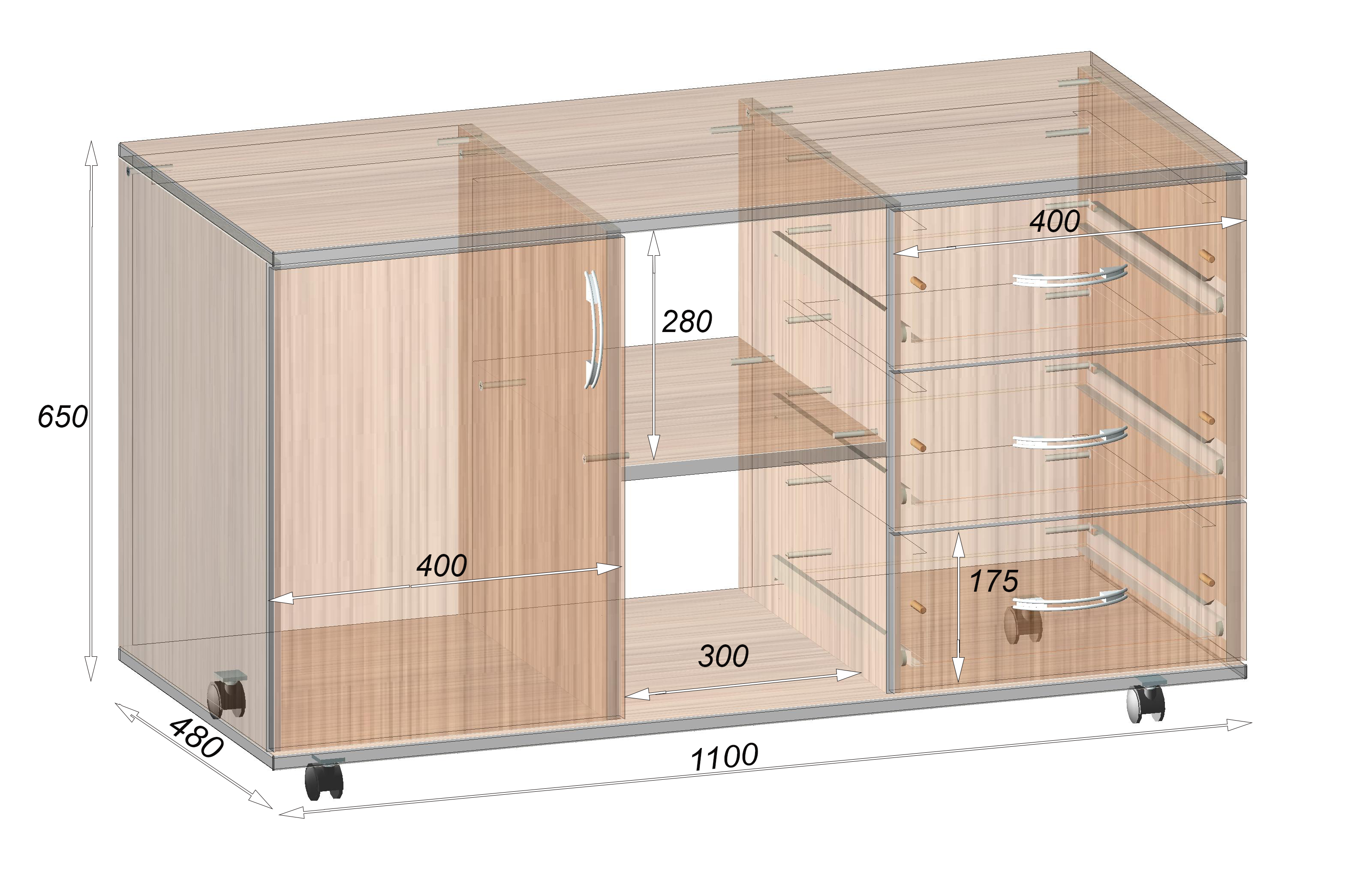 Тумба офисная Континент ТМО-1 1100х480х650 мм Антрацитовый (22867) - фото 2 Тумба офисная Континент ТМО-1 1100х480х650 мм Антрацитовый (22867) - фото 2