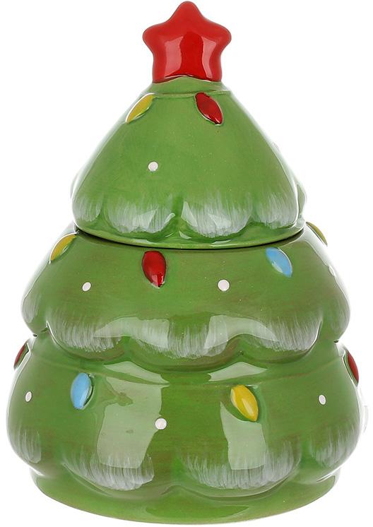 Банка для новогодних сладостей Елка керамика с объемным рисунком 600 мл