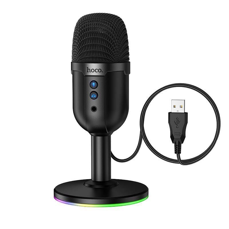 Микрофон для ПК Hoco L25 RGB подсветка USB кабель 1,6м для ноутбука Черный (17654)