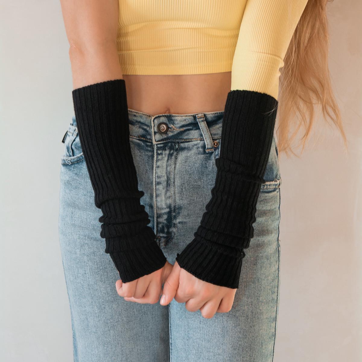 Митенки без пальцев рубчик XXS-XXXXL Черный (61430) - фото 3