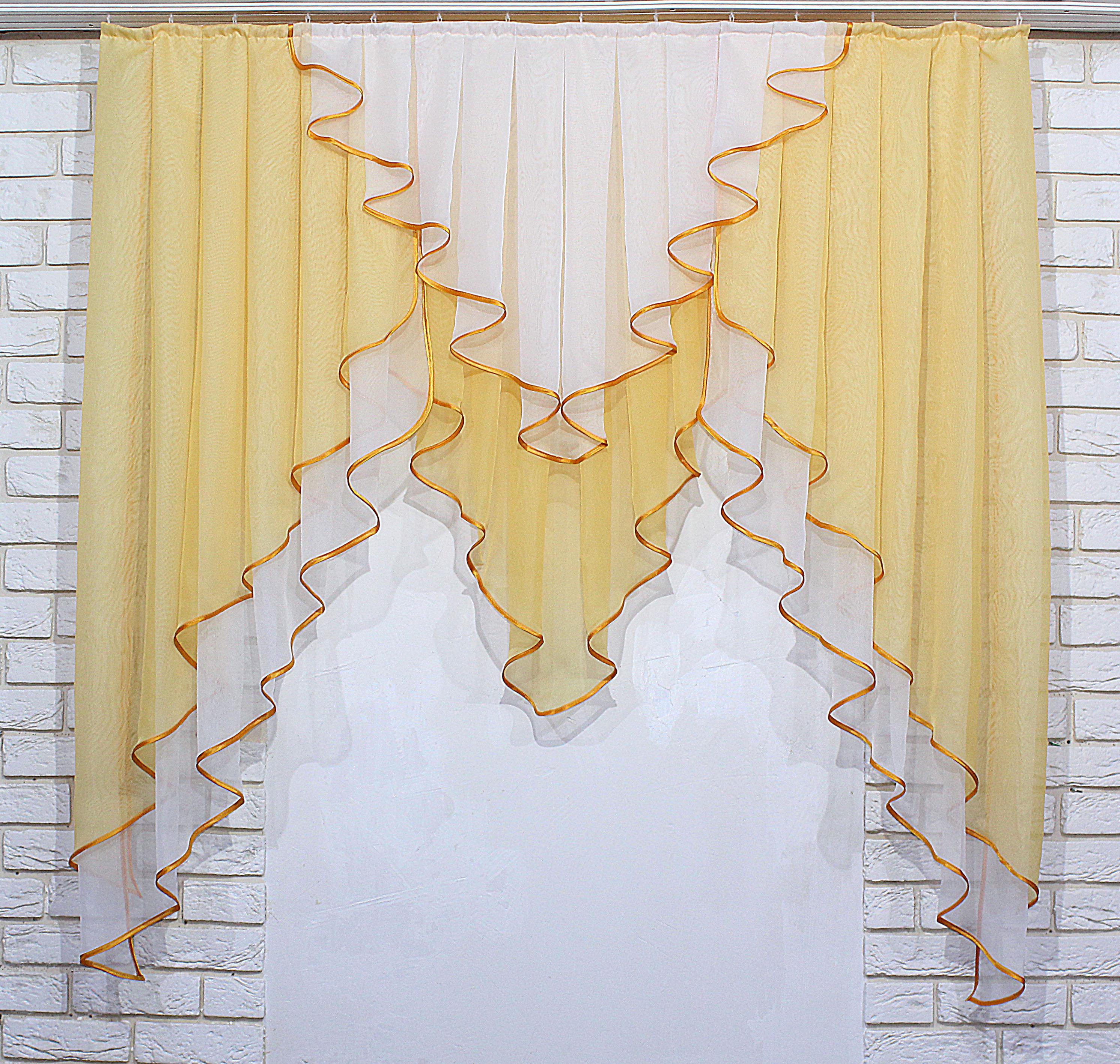 Ламбрекен кухонный VR-Textil № 022к 150х150 см Белый/Янтарный (50-565)