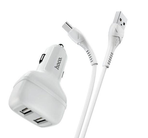 Адаптер АЗУ HOCO Micro USB Cable Leader Z36 2USB 2,4A автомобільний White - фото 1